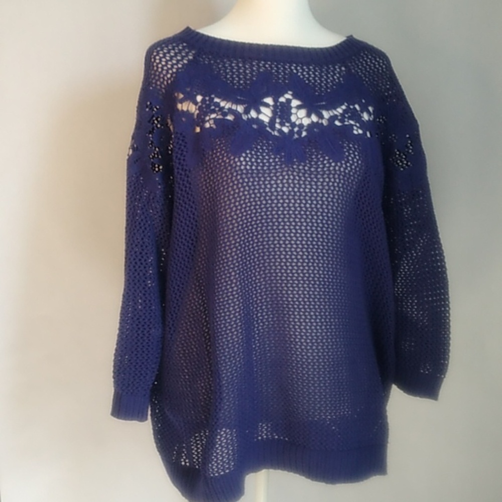 Lauren Conrad, Summer crochet top in blue, XL